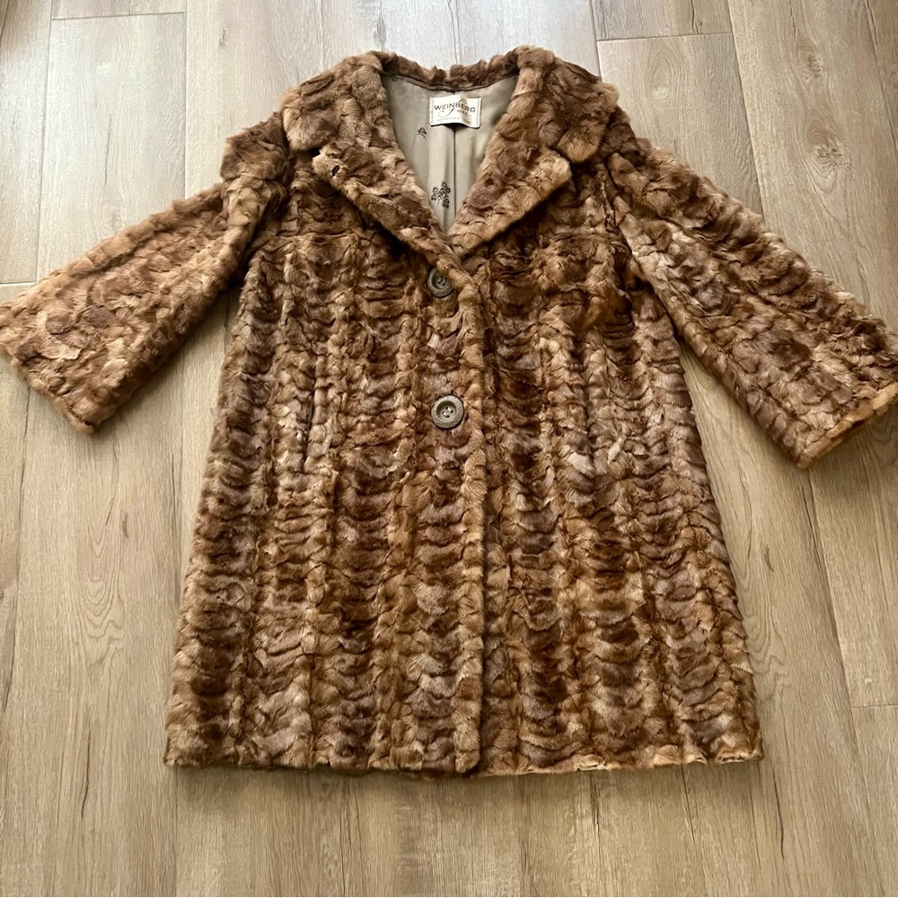 Vtg Weinberg Furs Genuine Mink Coat Outwear Brown Ruffled Texture Silk Lining‎